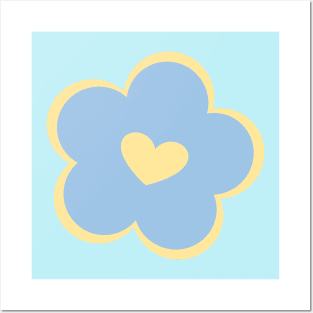 Blue and yellow heart flower Posters and Art